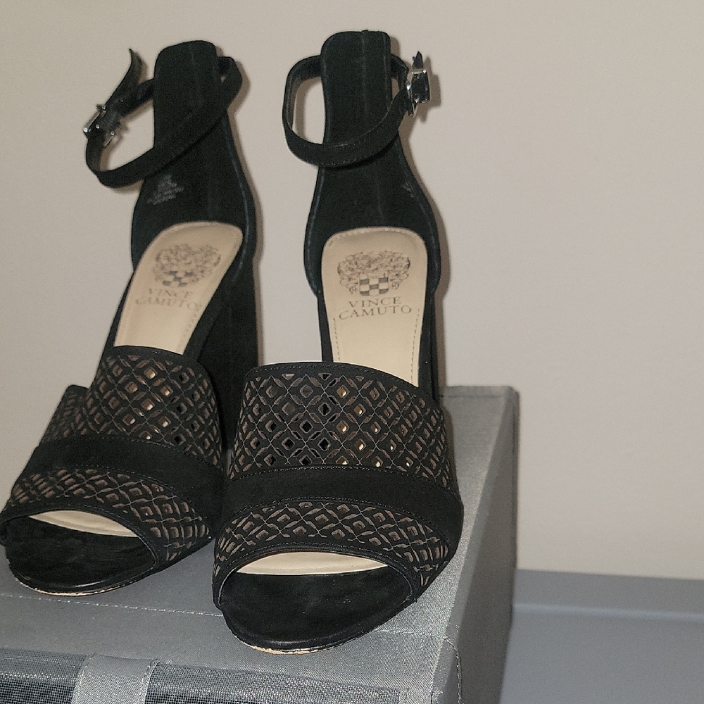 Vince Camuto Black Heeled Sandals with Ankle Strap